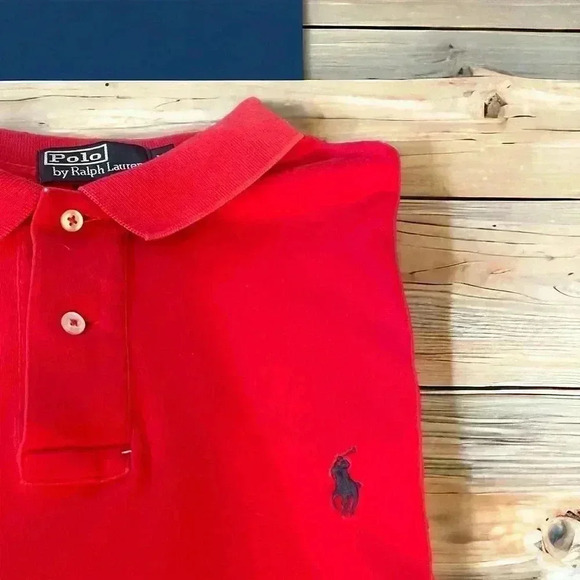 Polo by Ralph Lauren Men's Iconic Red Polo Shirt With Navy Logo Size XL. - Picture 5 of 11